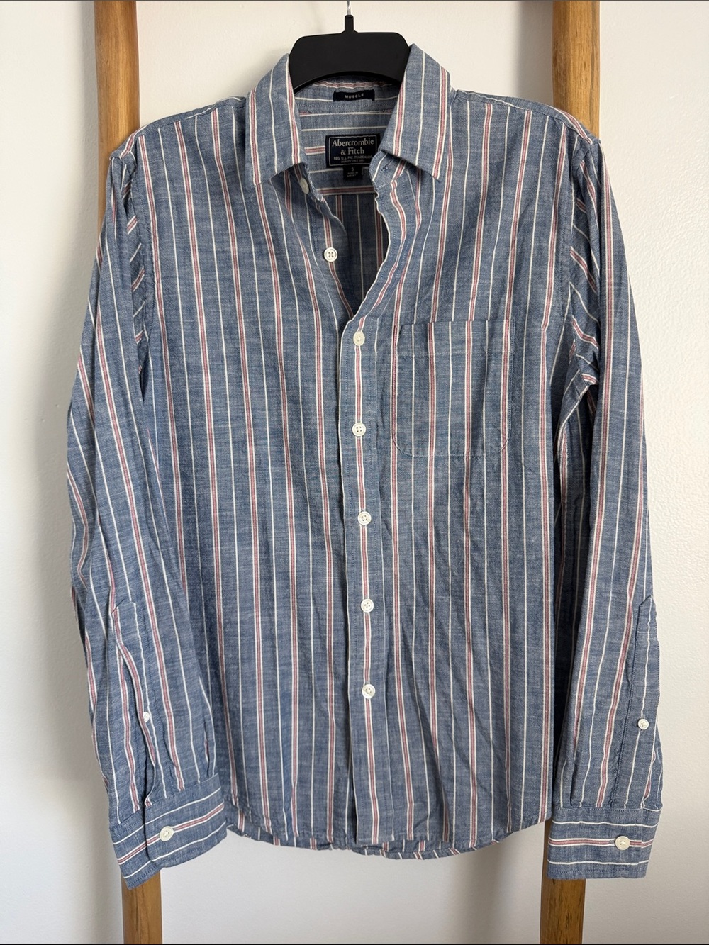 Abercrombie & Fitch Blue Striped Long-Sleeve Button-Down Shirt | Muscle Fit